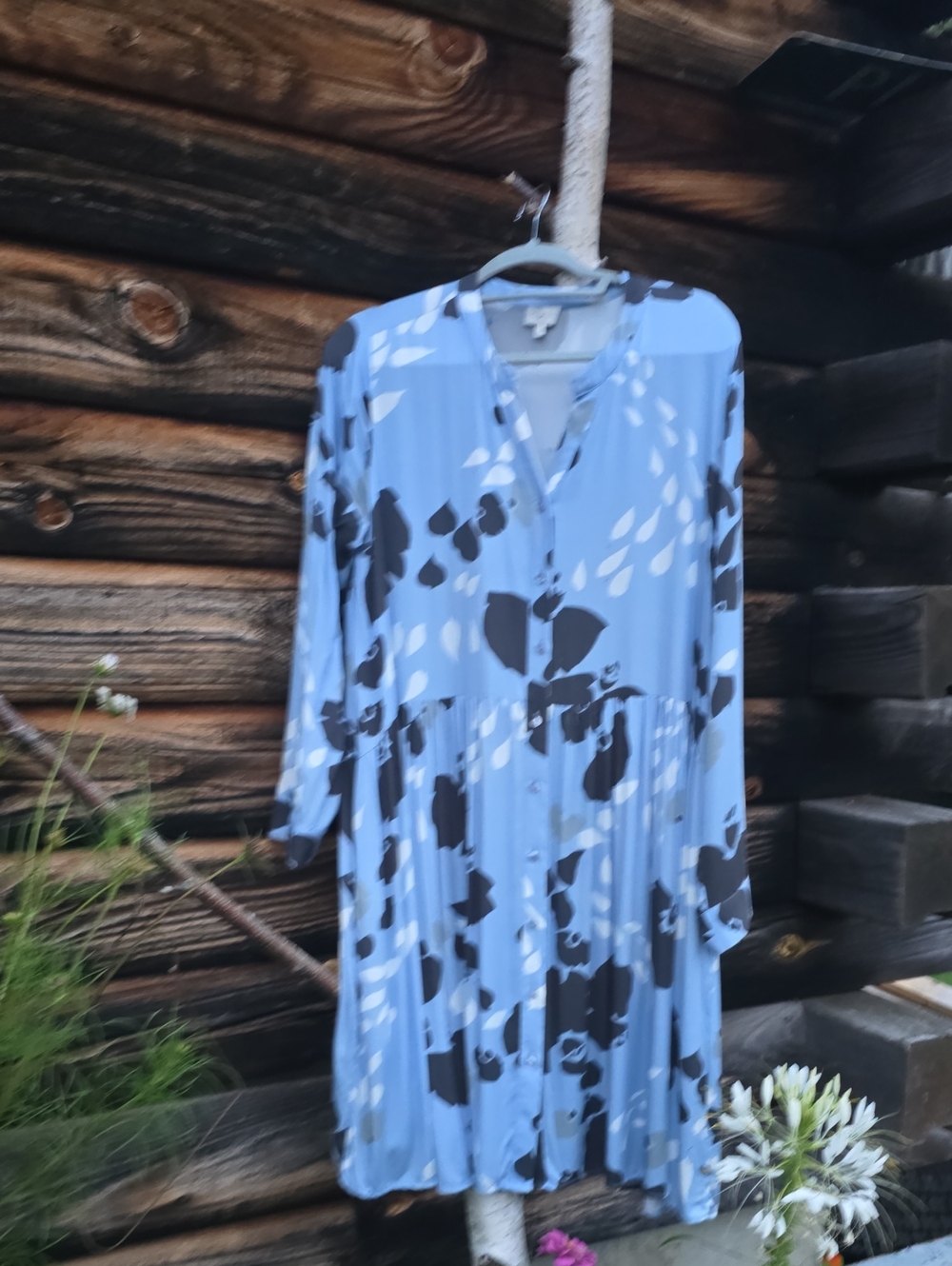 Milano Italy Blue Floral Button Down Dress Lagenlook Pockets Sz  40 / L